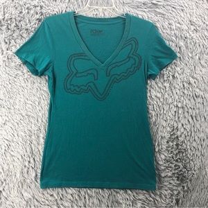 Fox Racing Tshirt Womens XL Vneck Logo Spellout Fox Riders Company Shirt